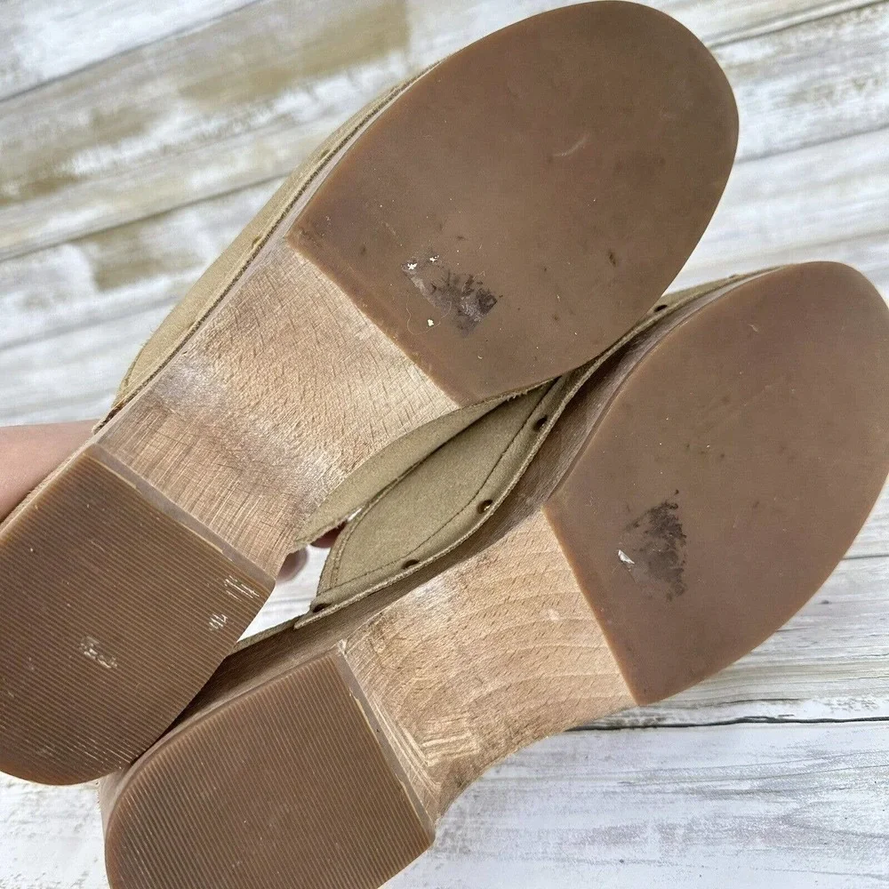 J.CREW Suede Leather Slip on‎ Clogs Studded Desert Sand Beige Women Size 9 Y2K - Picture 9 of 13